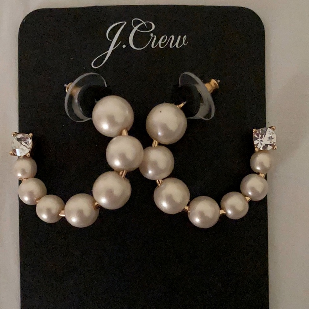 J. Crew pearl and rhinestone hoop earrings